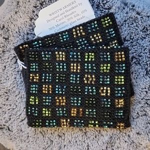 Handmade Wrist Warmers Cuffs Black with Glass Beads, NWT